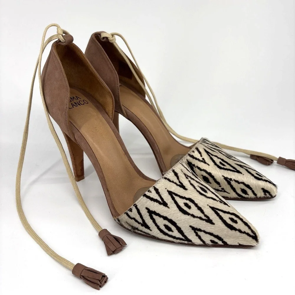 Huma Blanco Maribela Heels Womens 7 EU 37 Calfhair Diamond Pony Southwestern